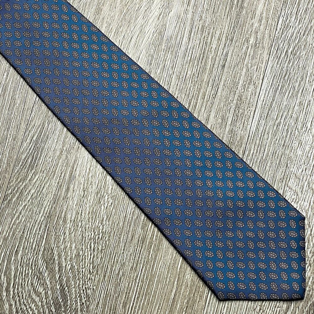 Bert Pulitzer Men’s Woven Silk Tie Geometric Pointed Tip Blue Brown White USA